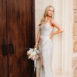 Prom Dress Size 2 Silver Beaded